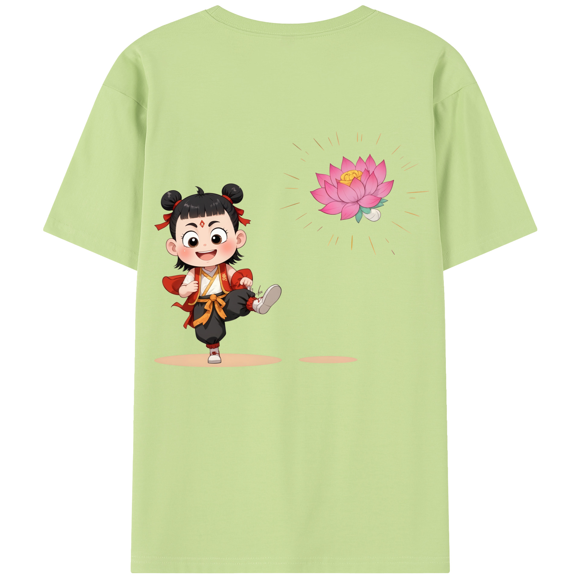 （画像用） Ne Zha 2 ナタ 魔童の大暴れ 綿100％半袖Tシャツ（背面プリント）